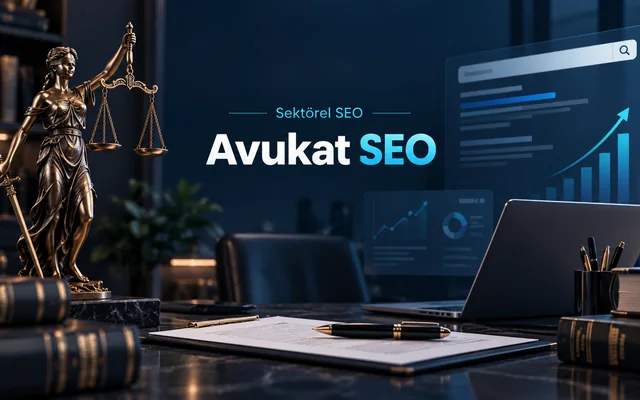 Avukat SEO için hukuk bürosu, arama görünürlüğü ve organik büyüme konsepti