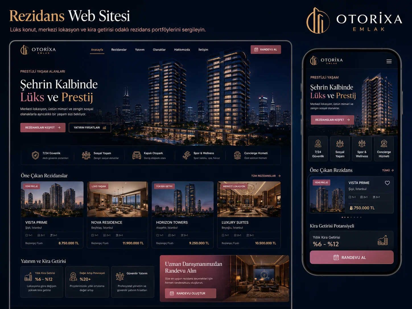 Rezidans Web Sitesi, Lüks Konut ve Kira Getirisi İçerikleri